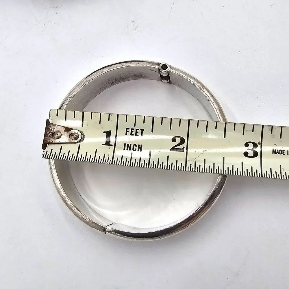 925 Sterling Silver Ribbed Hinged Clamper Bangle Bracelet Modernist Jewelry 51g - Picture 11 of 14